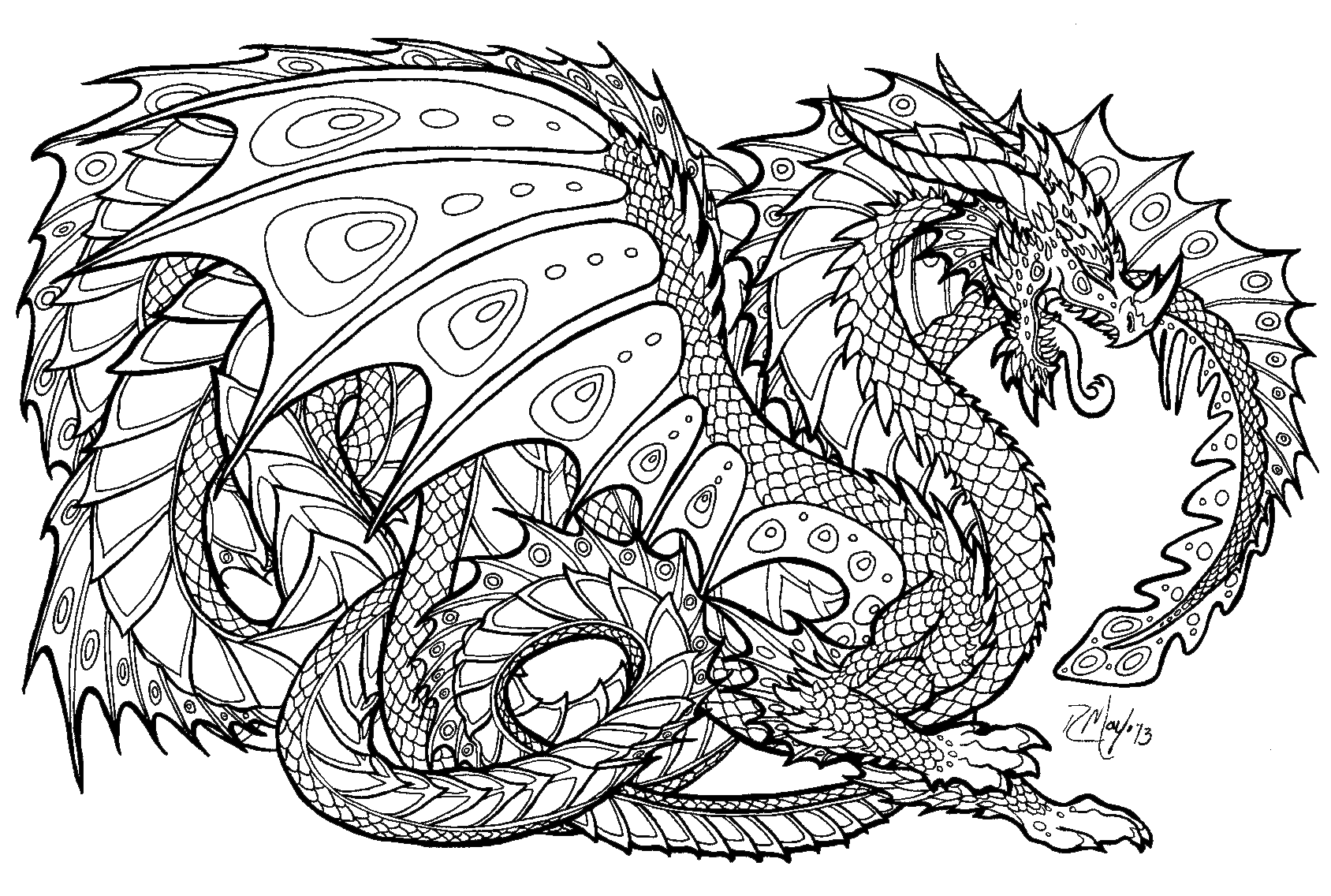 Dragon Coloring Pages For Adults To Download And Print For Coloring Wallpapers Download Free Images Wallpaper [coloring654.blogspot.com]