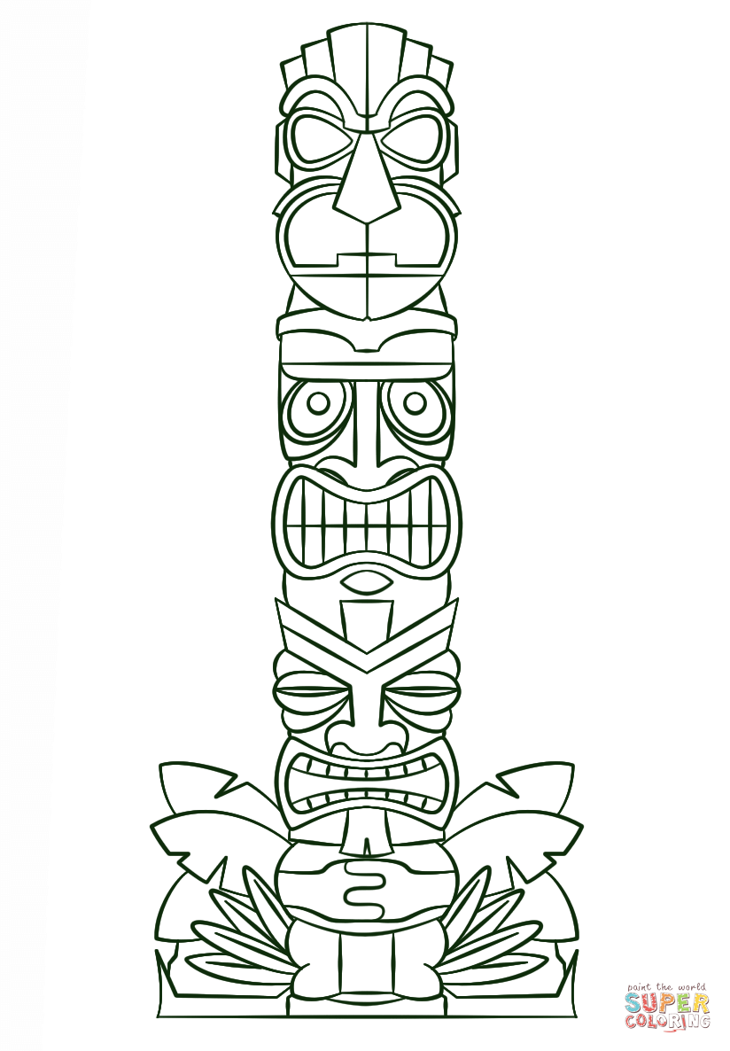 tiki coloring totem pole printable mask hawaiian tribal drawing easy tattoo supercoloring template themed luau coloriage crafts bar moana worksheets