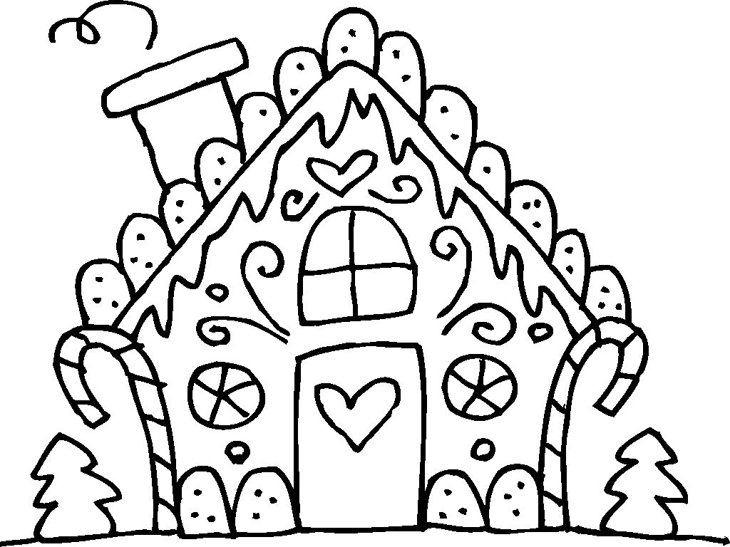 Gingerbread House with Reindeer Coloring Page