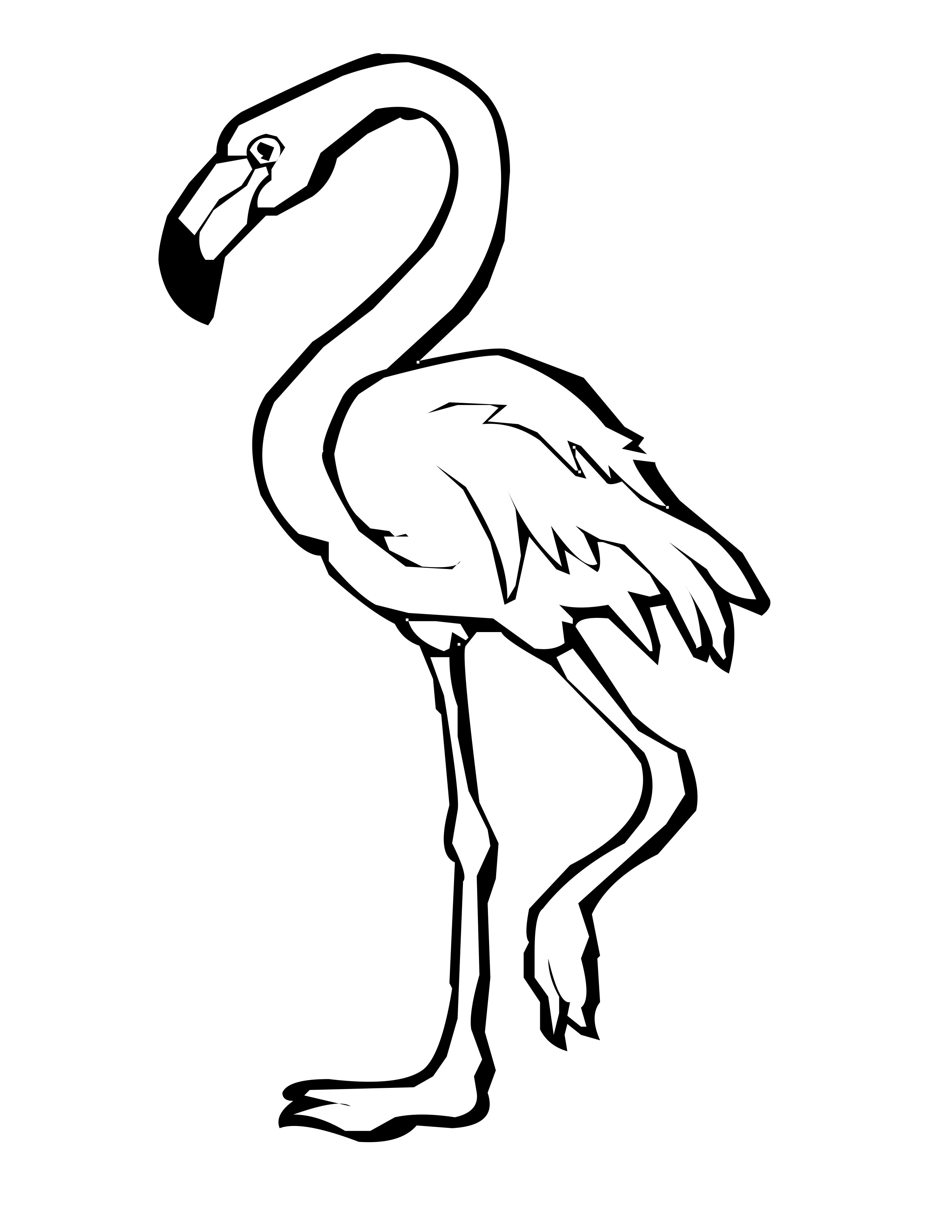 Flamingo coloring page with two flamingos and flowers.