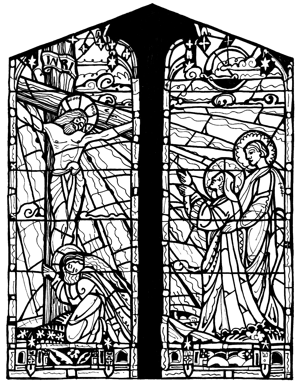 Medieval stained glass coloring pages download and print