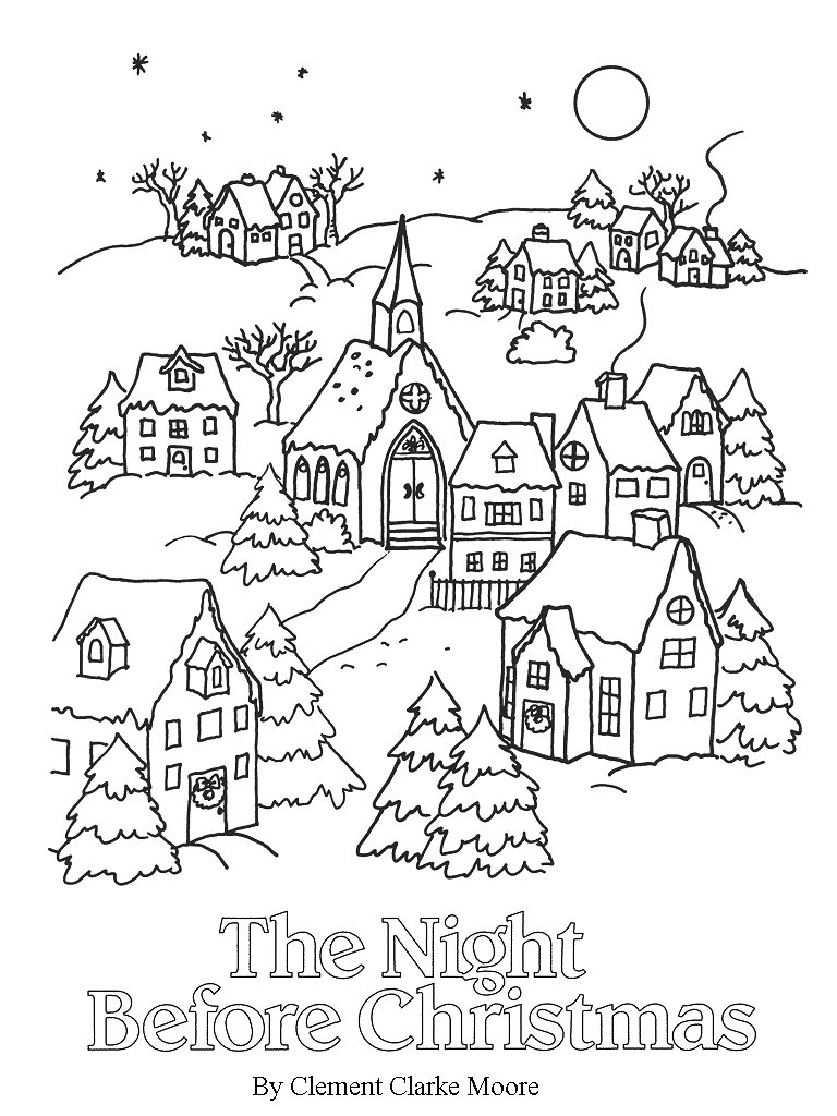 coloring christmas night before printable twas books village pt scene crafts noel sheets trees liveinternet coloringhome holiday clipart adult embroidery