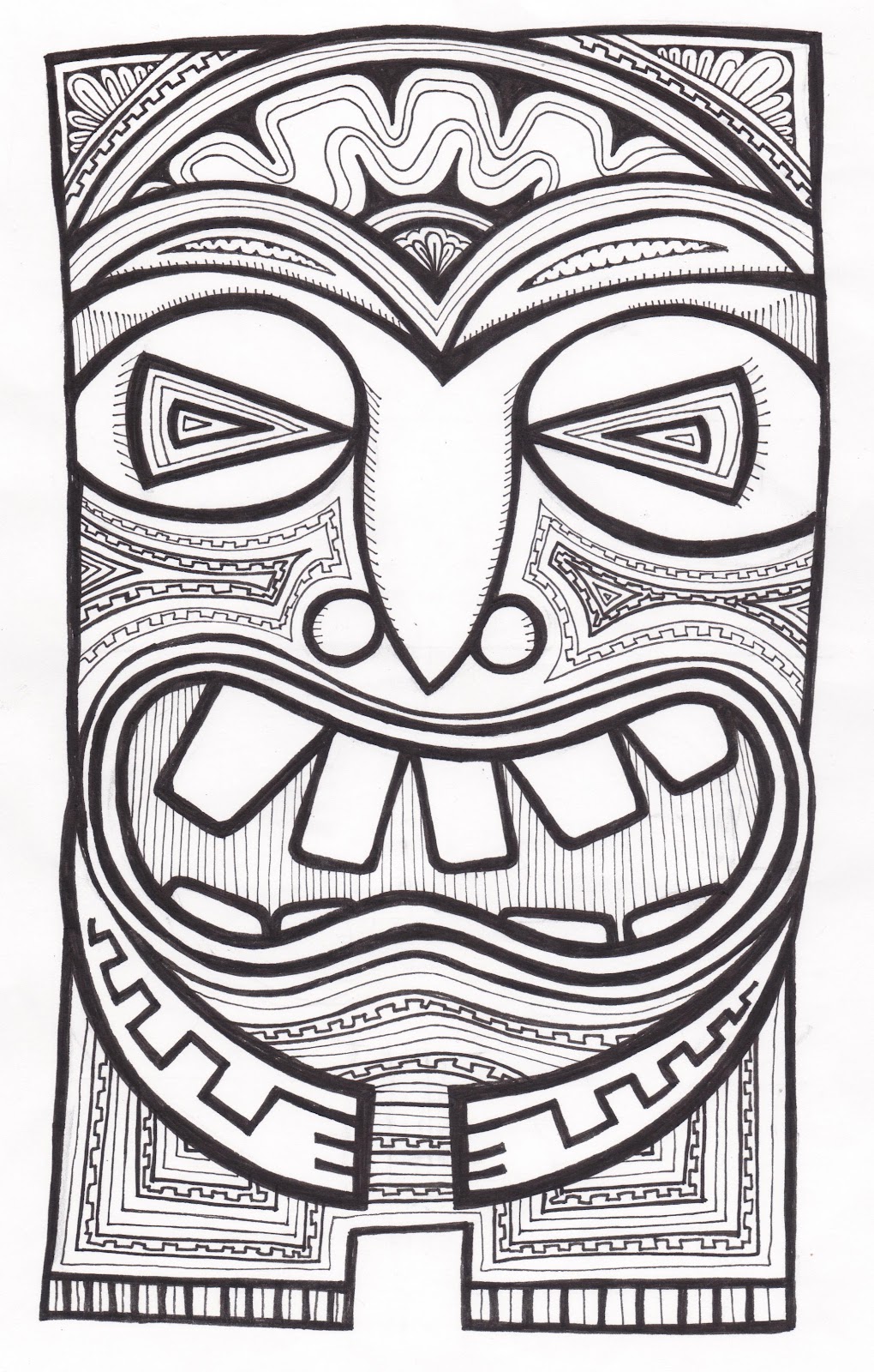 tiki mask coloring head template draw hawaiian maori faces stitchlily totem cliparts african stencils drawing designs masks face clipart pole
