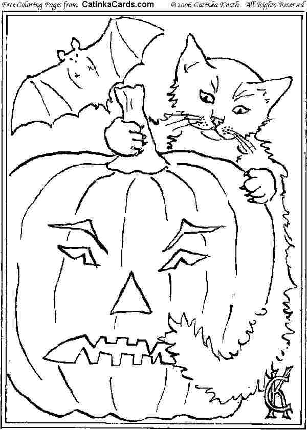 cat coloring halloween scary cats carving cupcake cartoon drawings pumpkin related