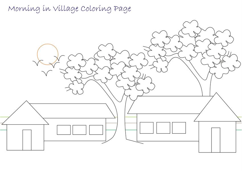 Village Scene Coloring Pages