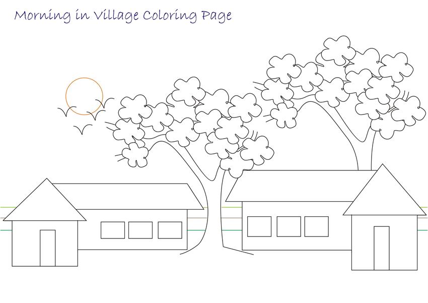 Village scene coloring pages download and print for free