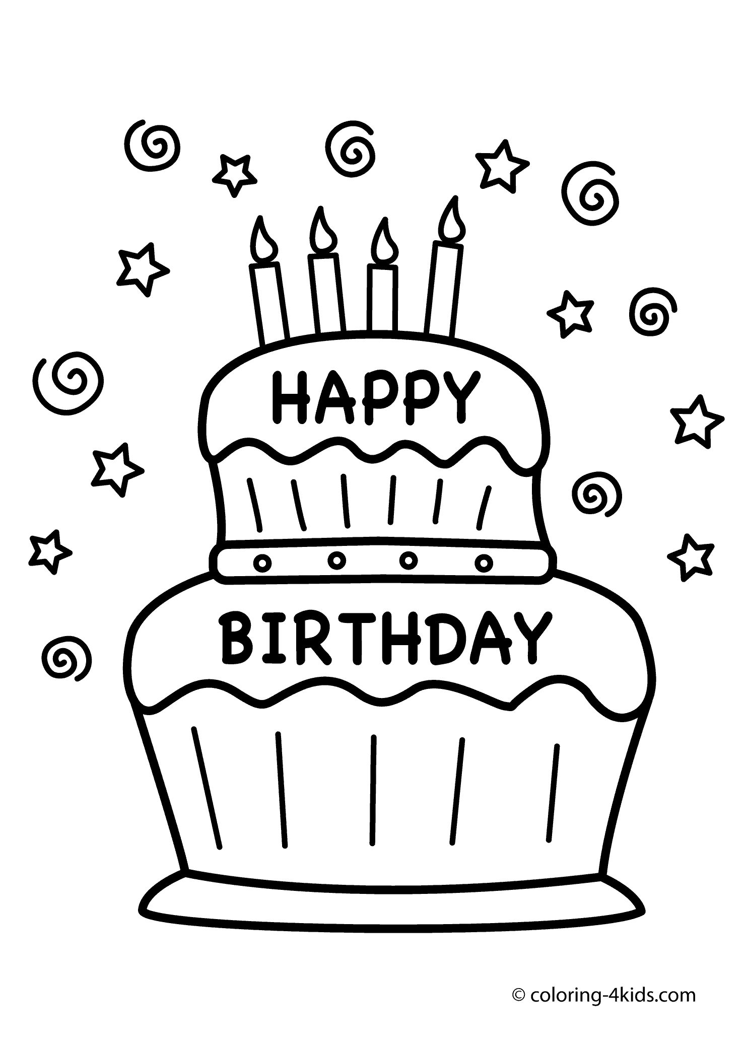 Birthday cake coloring pages to download and print for free