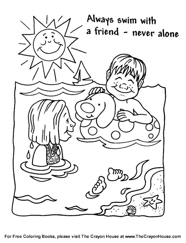 Swimming safety coloring pages download and print for free