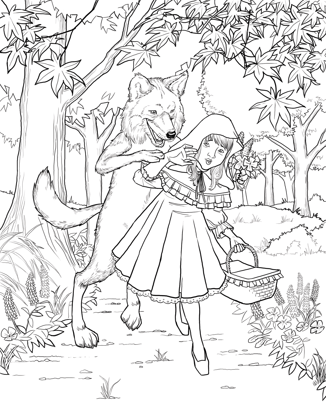 Little red riding hood coloring pages to download and