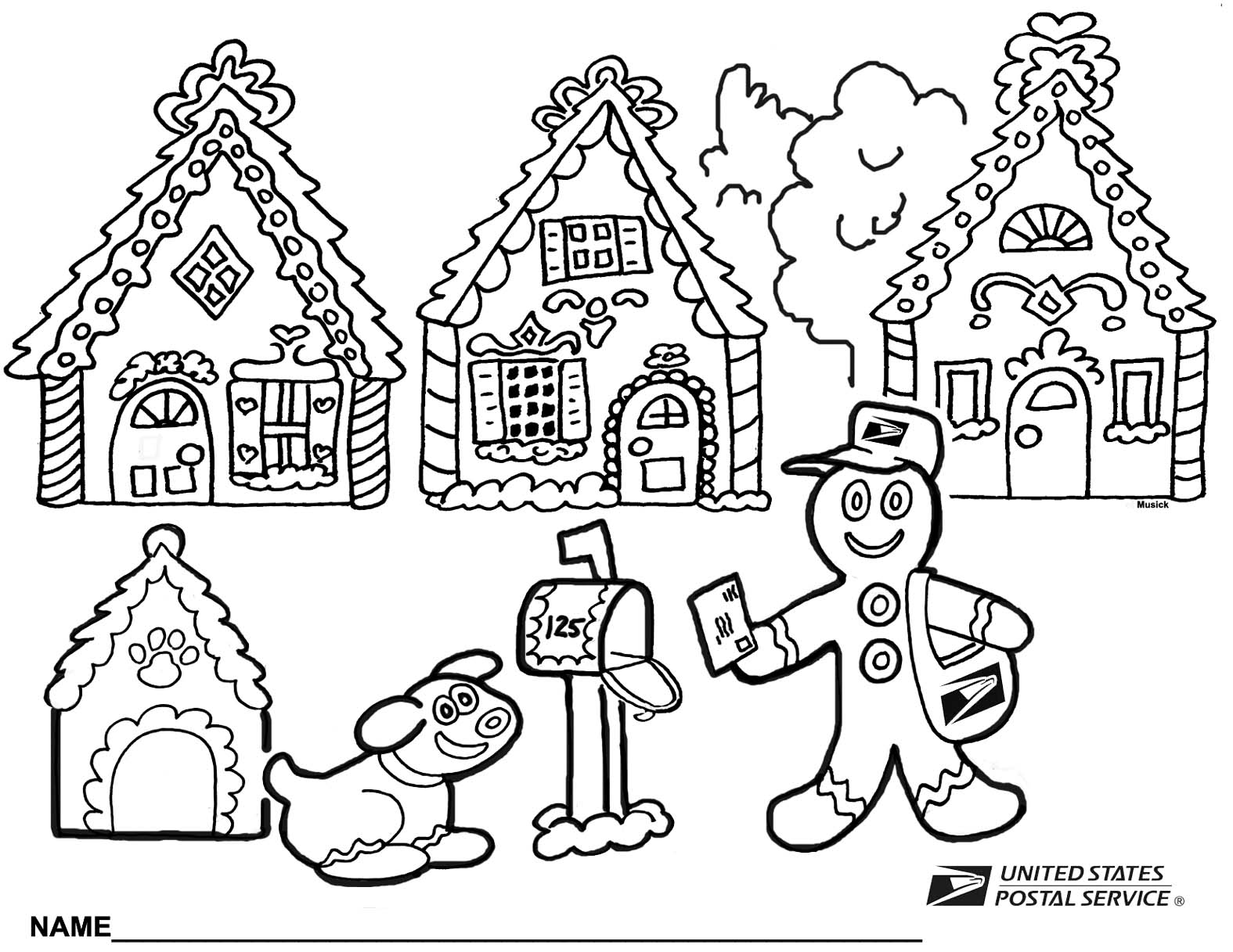 Simple Christmas House Coloring Page with simple drawing