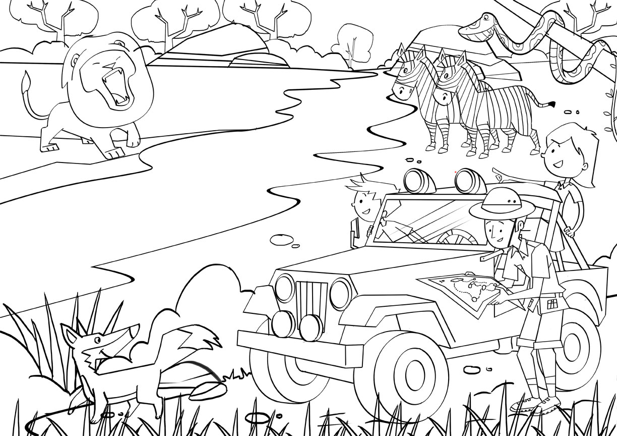 Jungle safari coloring pages download and print for free
