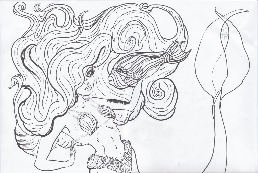 Realistic Mermaid Coloring Pages Sketch Coloring Page