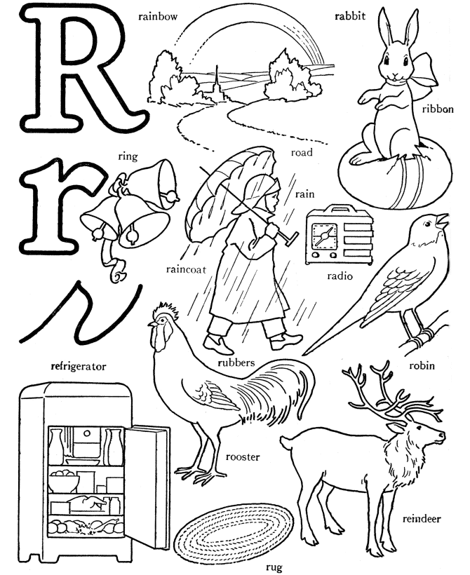 Letter R coloring pages to download and print for free