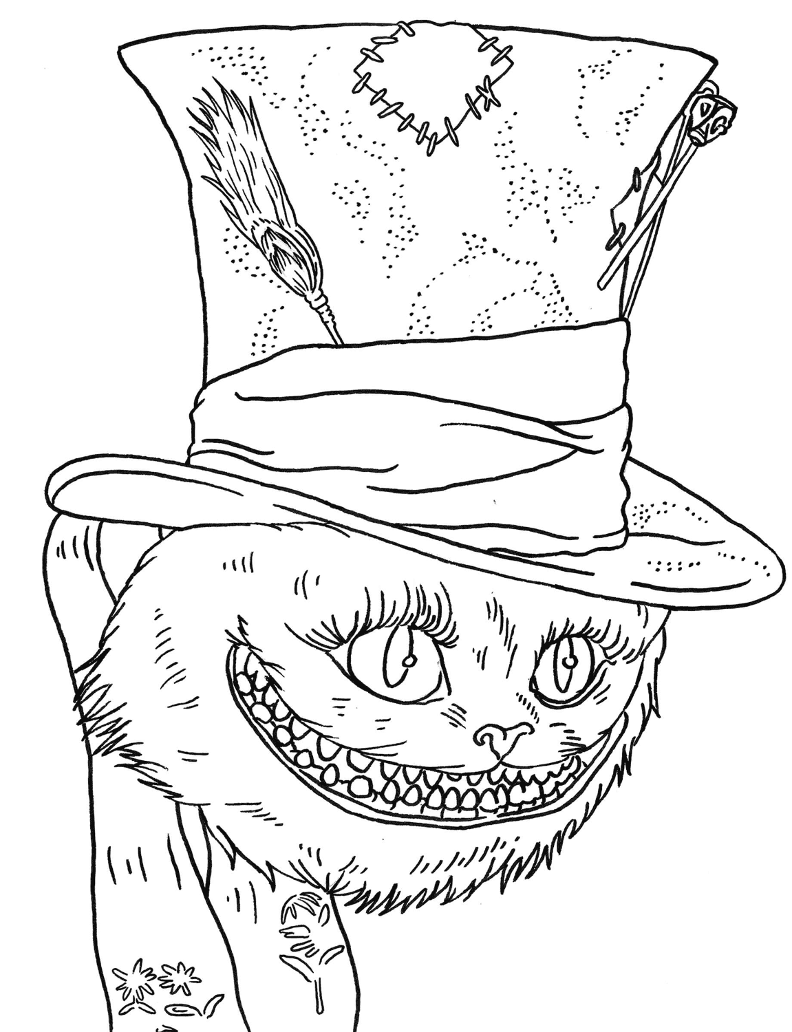 alice in wonderland cheshire cat coloring page