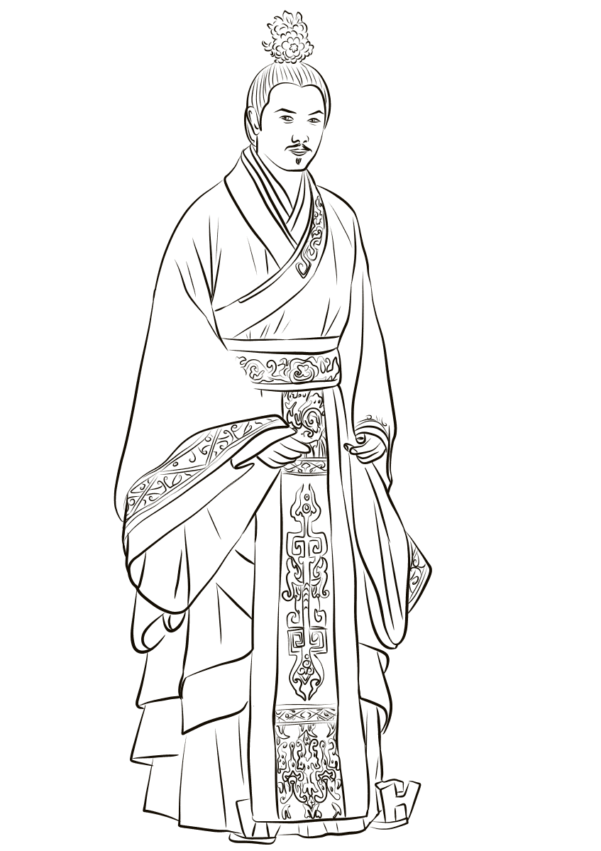 chinese coloring hanfu man china costume wearing printable drawing template sketch japan