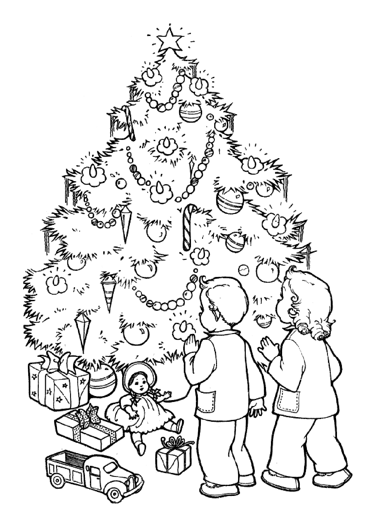 Christmas Tree Coloring Pages for childrens printable for free