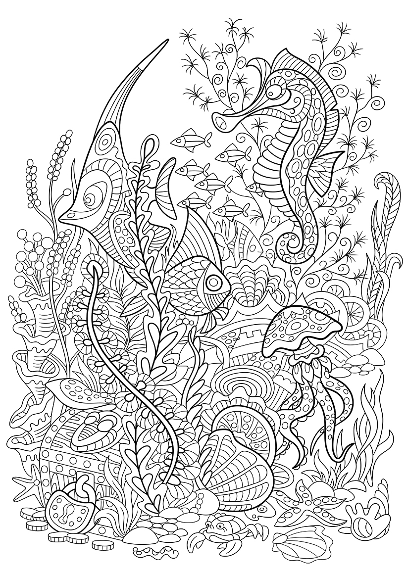 30+ tree nature scenery coloring pages for adults Seabed coloring pages to download and print for free