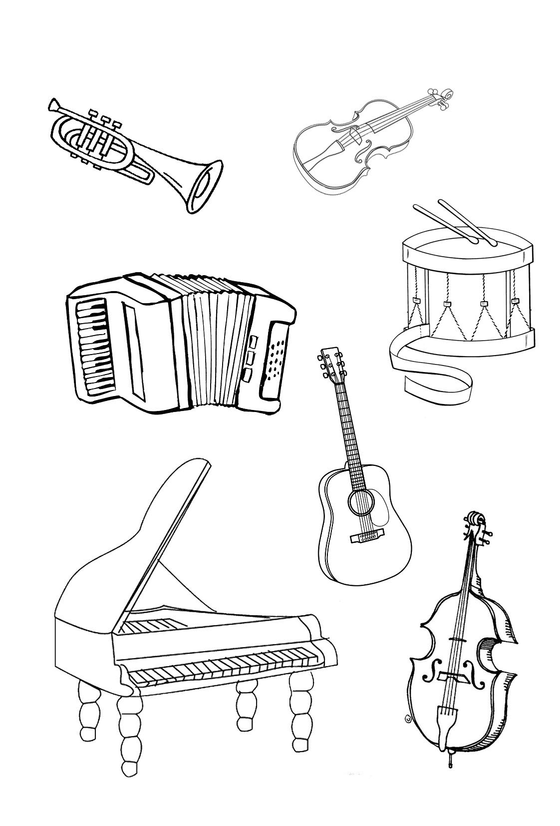 Musical instruments coloring pages to download and print