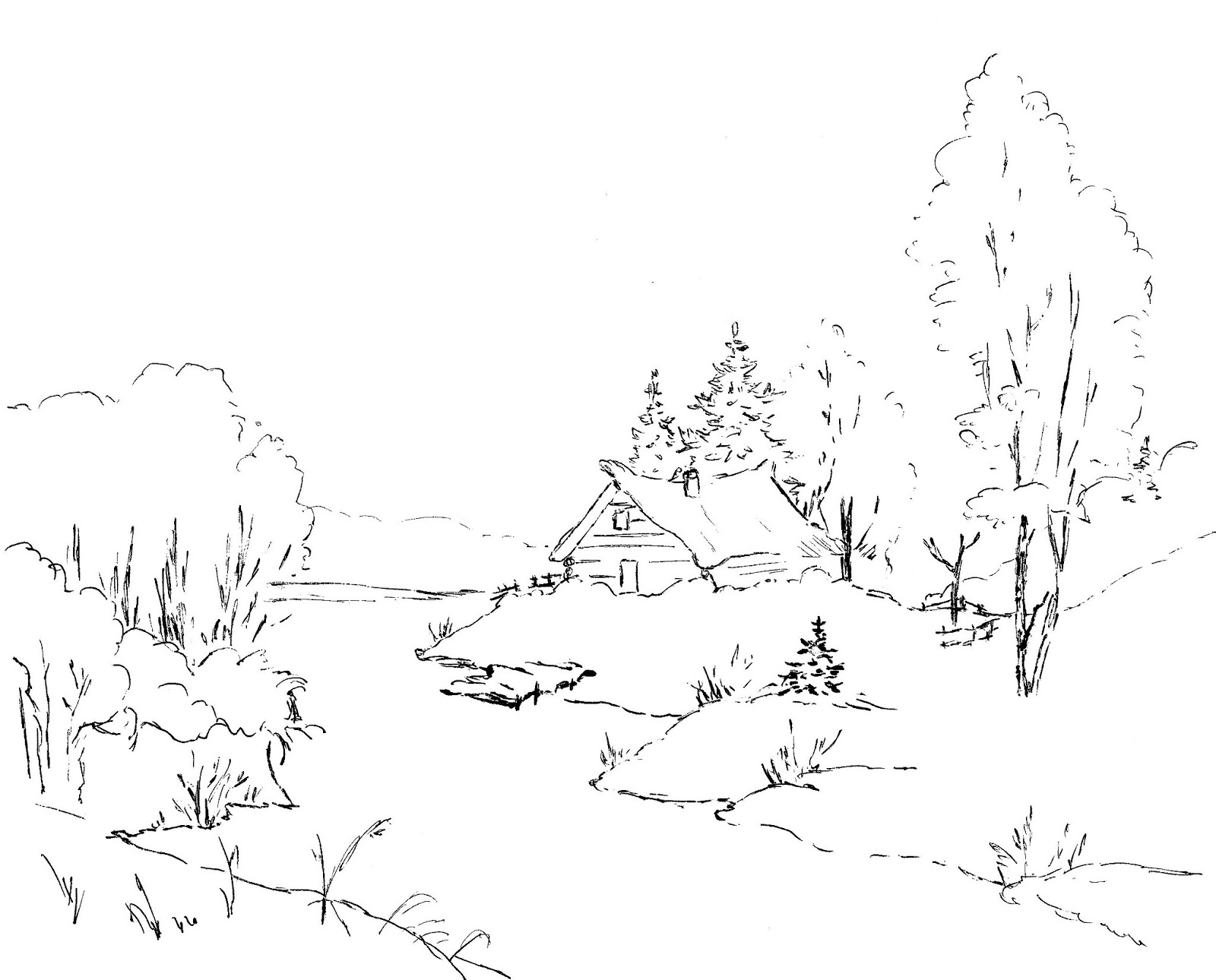 winter landscape coloring pages to download and print for free