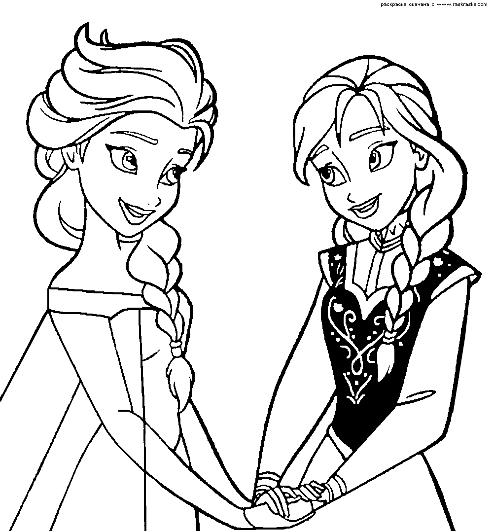 Frozen coloring pages, animated film characters: Elsa, Anna, print for free