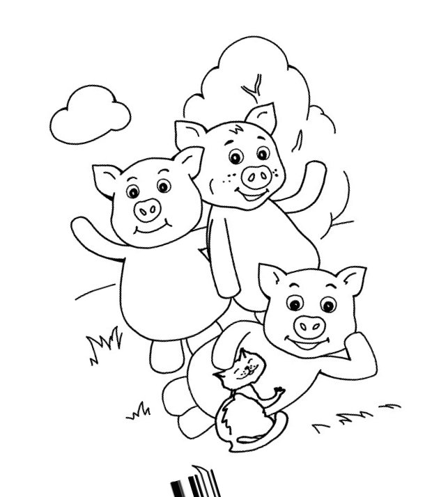 Three Little Pigs Coloring Pages for childrens printable