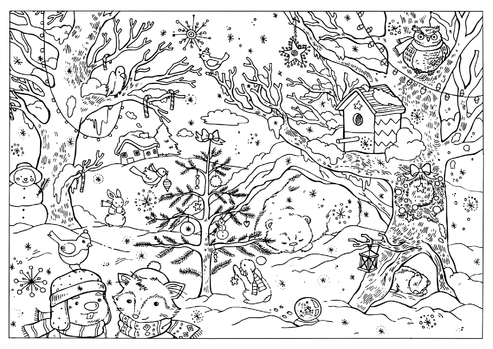 Winter forest coloring pages to download and print for free