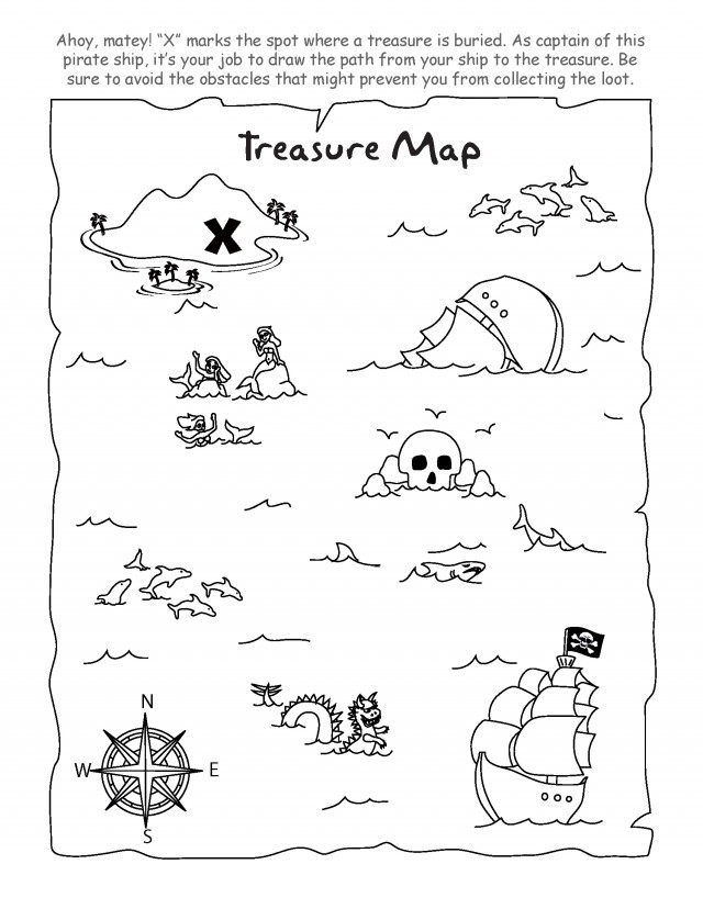 pirate map coloring page