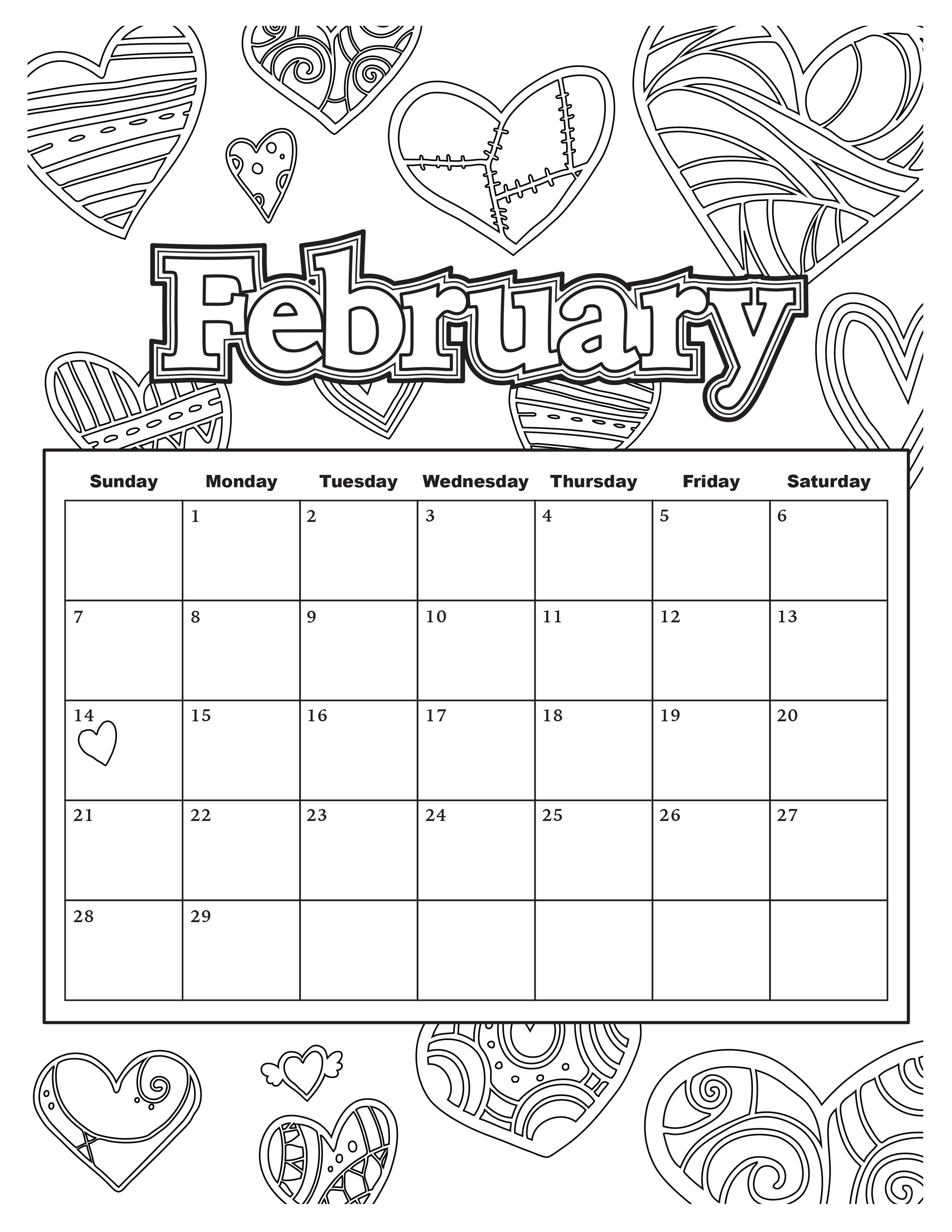 Monthly calendar coloring pages download and print for free