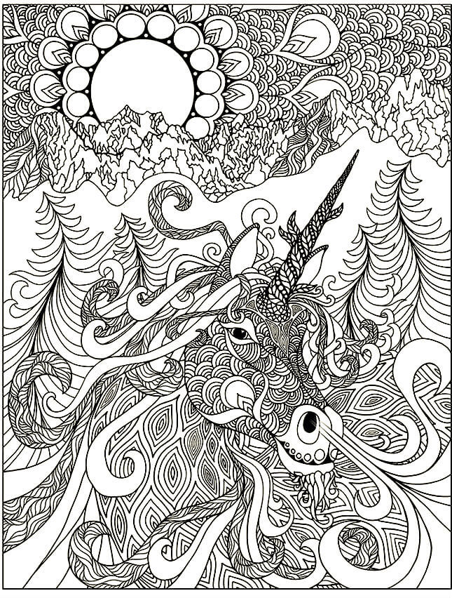 Antistress Unicorn Coloring Pages to download and print for free