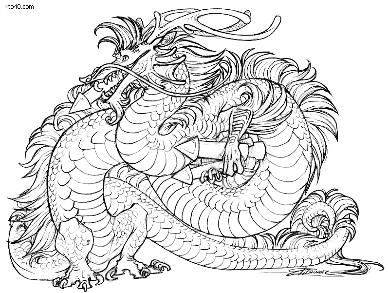 Dragon coloring pages for adults to download and print for free