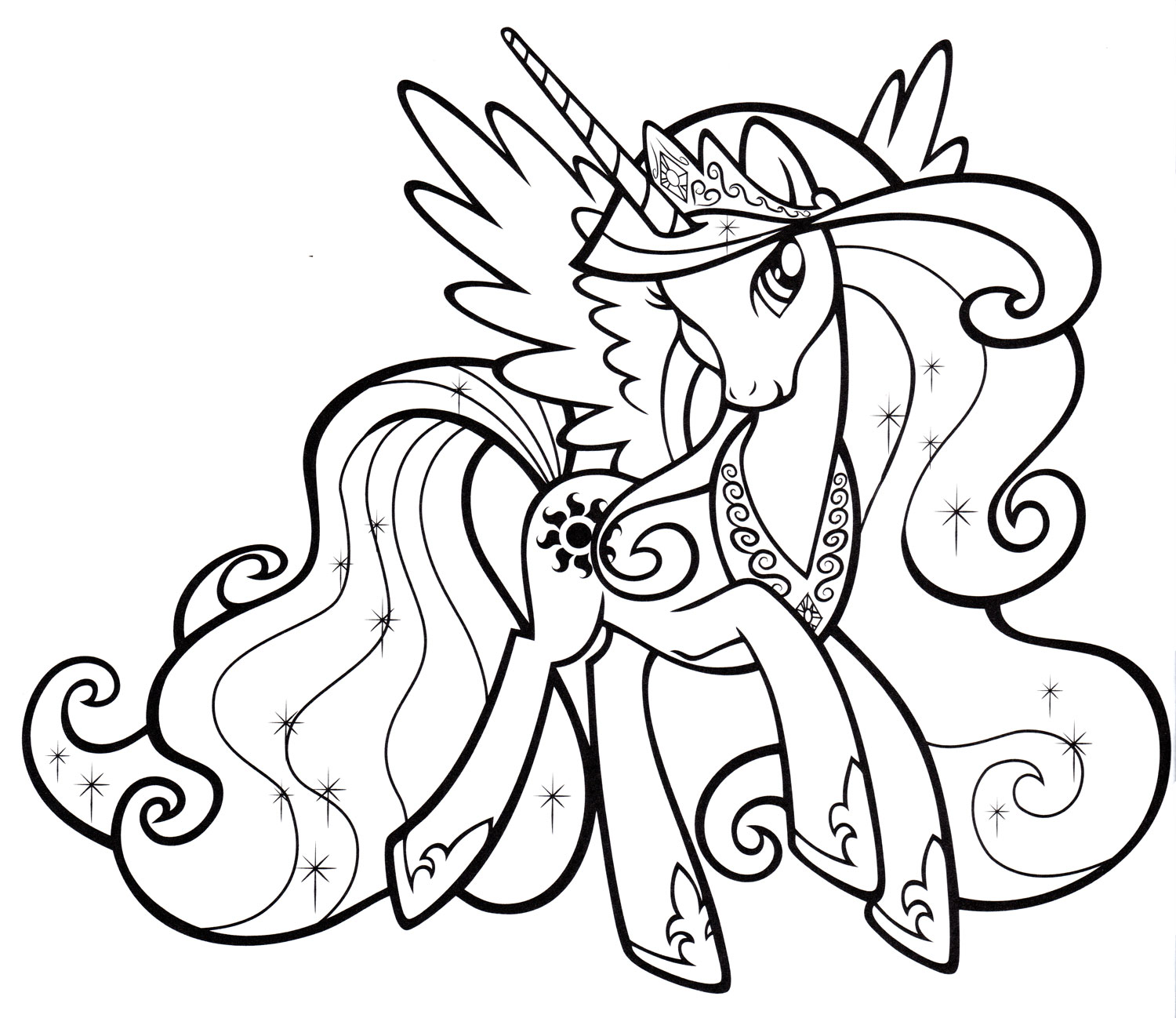Pony Celestia Coloring Pages to download and print for free