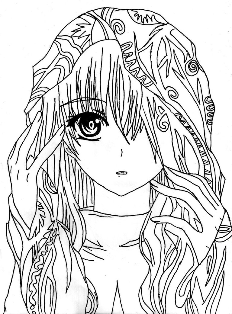 Girly Coloring Anime Printable Adults Sketch Coloring Page
