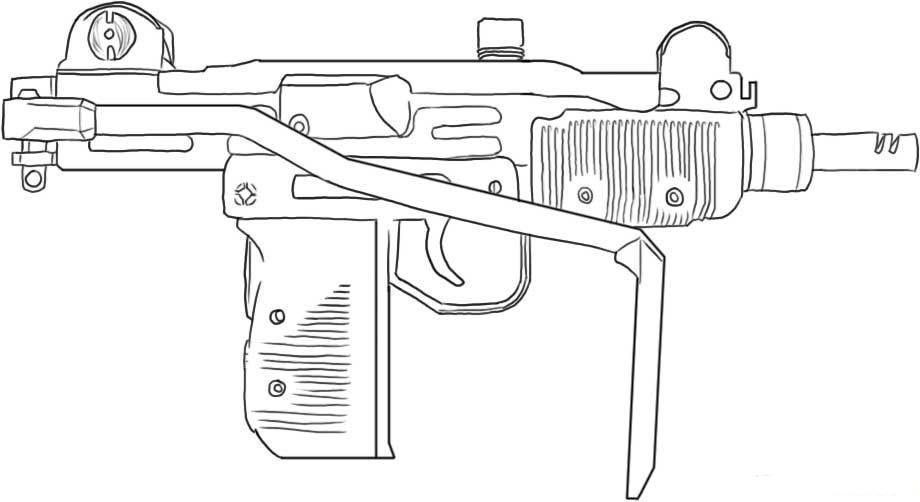 Draw Gun Machine Coloring Pages Uzi Mini Pistol Drawing Step Guns Sheet Sub...