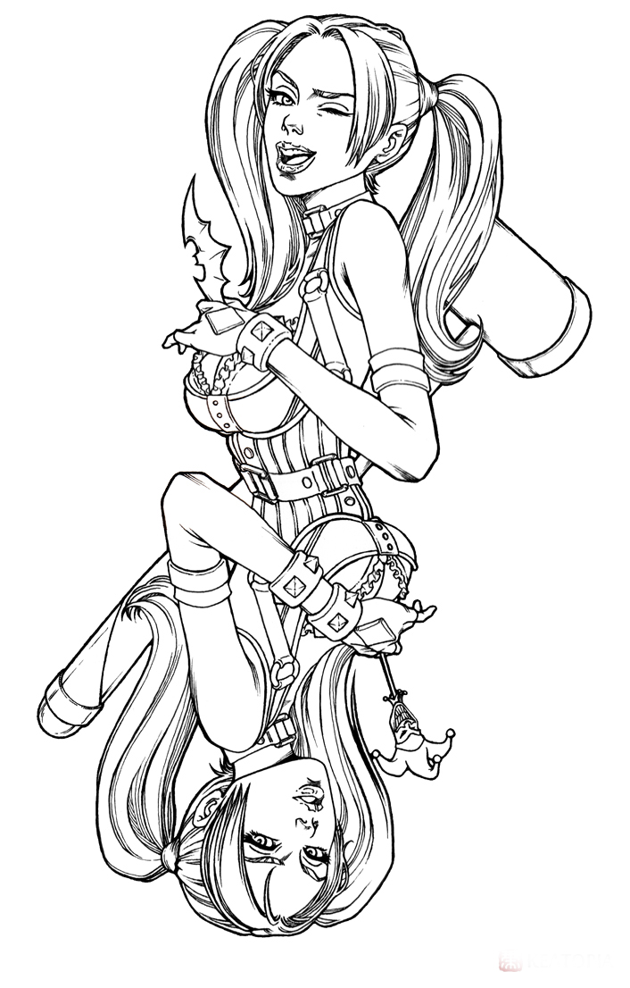 692 Simple Cute Harley Quinn Coloring Pages with disney character