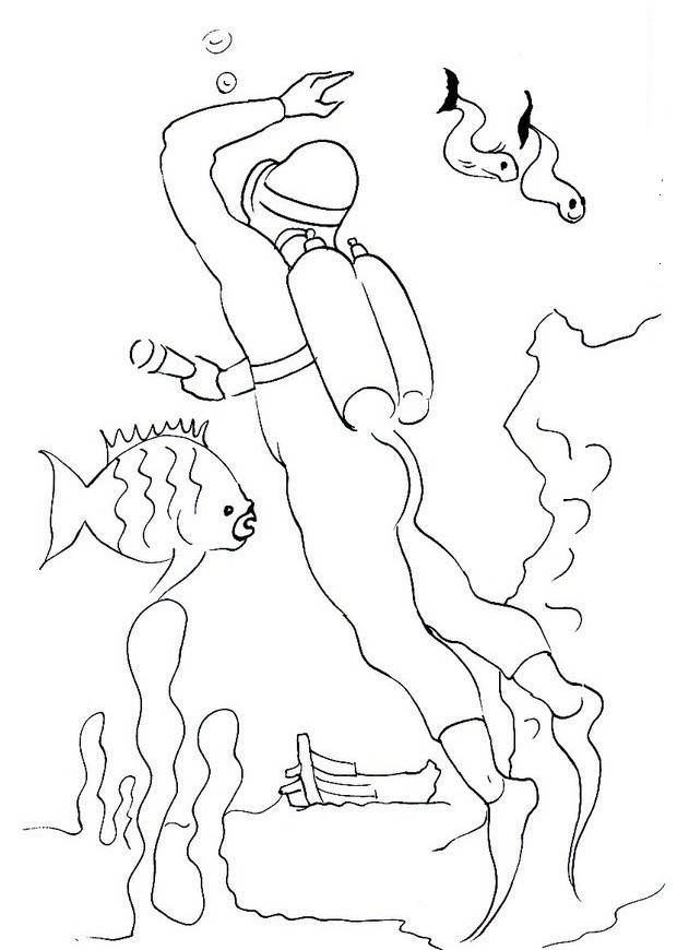 Print Out Mane Scuba Diving Coloring In Pages 10