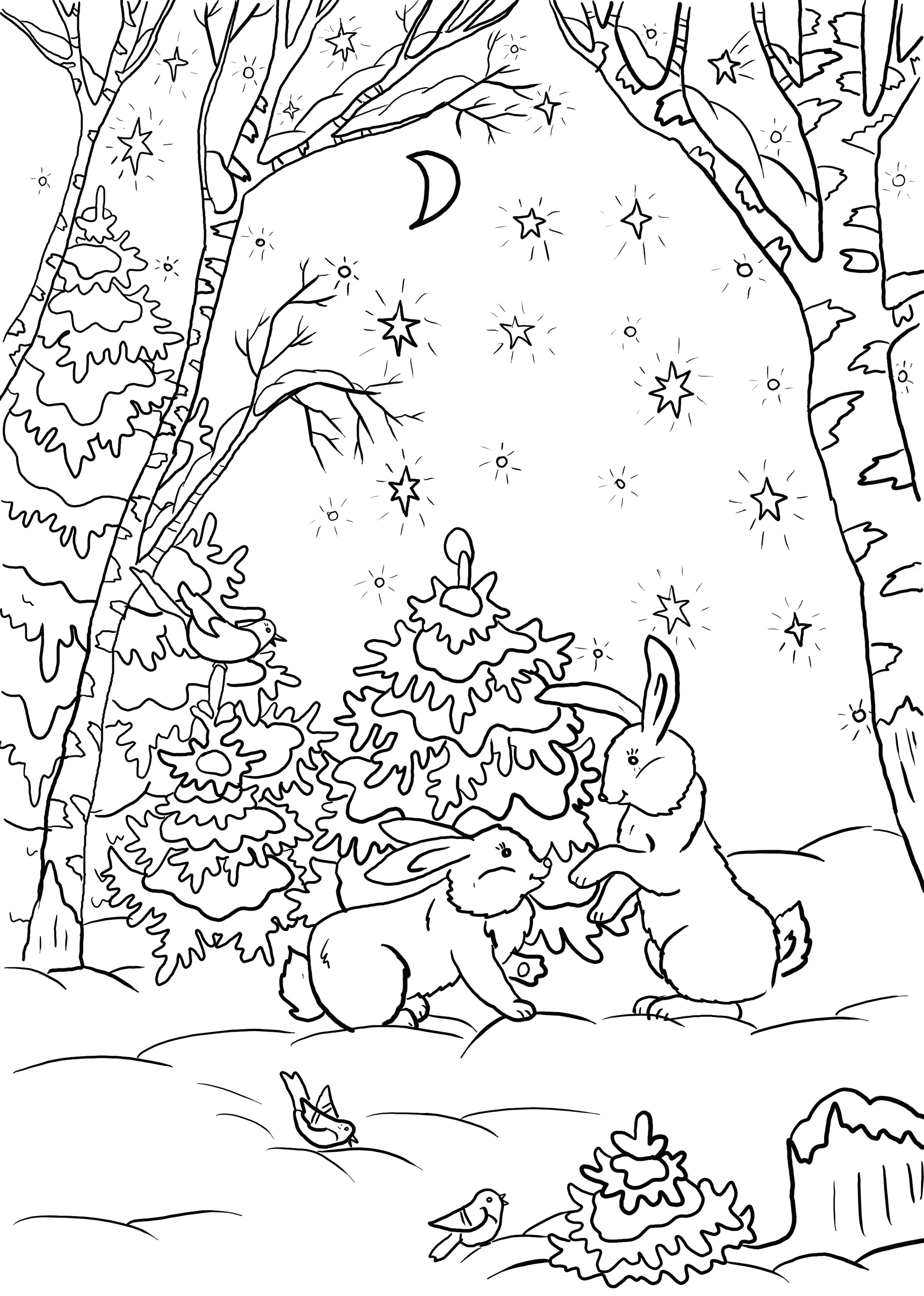 Winter forest coloring pages to download and print for free