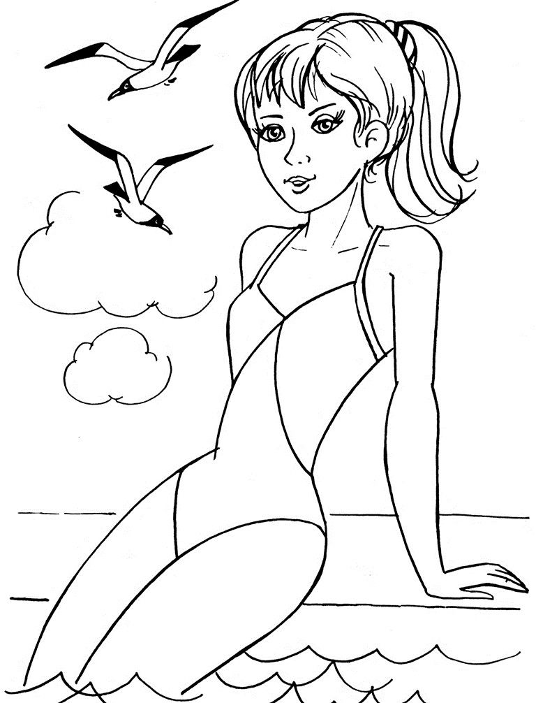 girl swimming coloring page