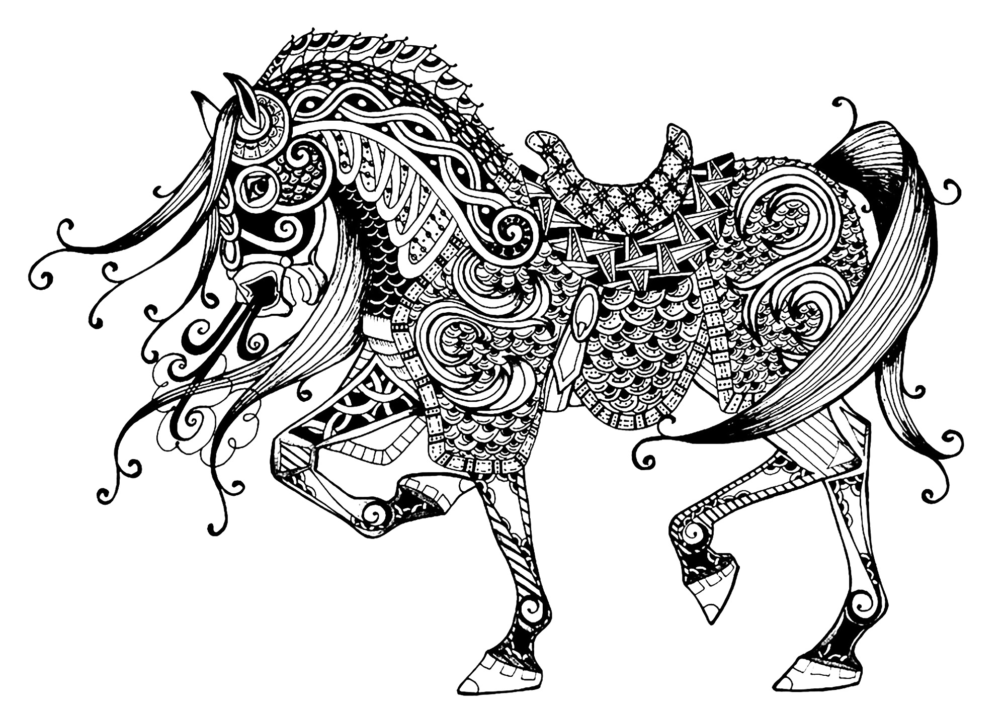 Antistress horse Coloring Pages to download and print for free