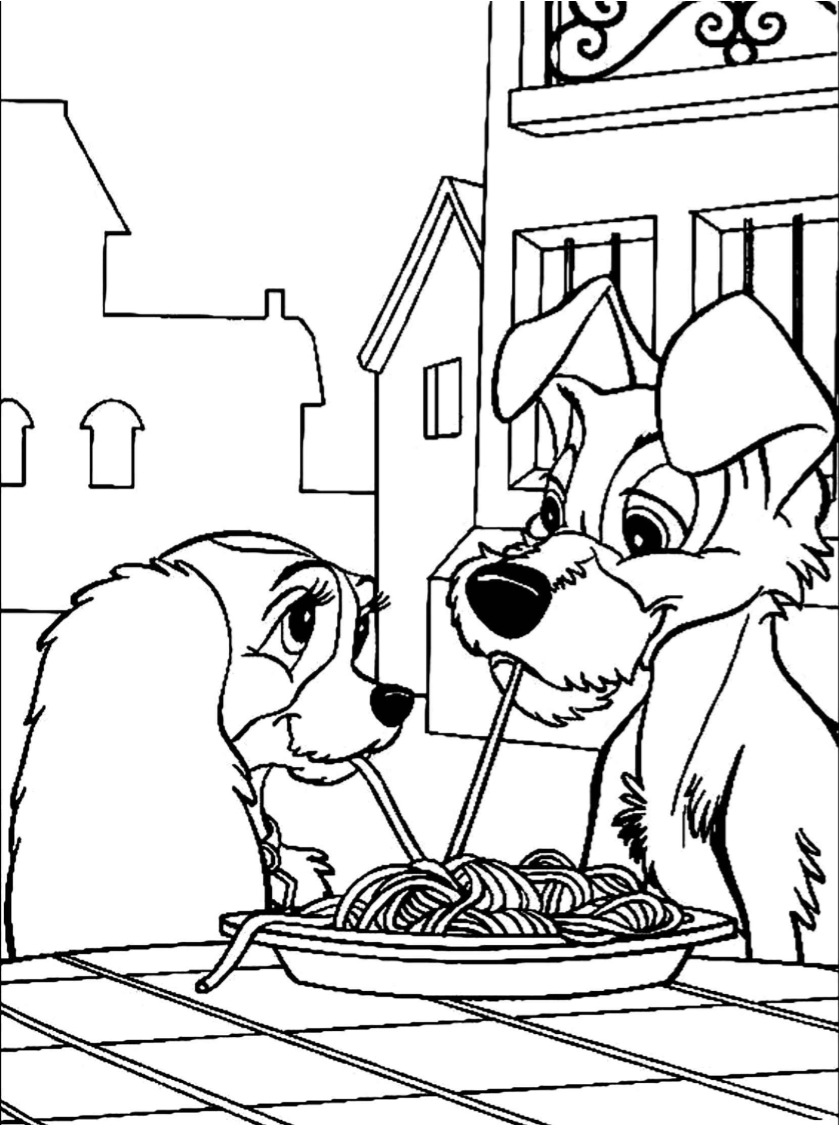 Lady and the Tramp coloring pages to download and print for free