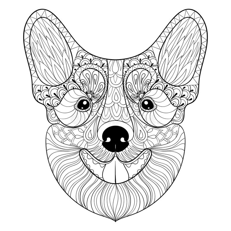 corgi zentangle dog coloring adult face doodle vector puppy monochrome head drawn hand welsh pembroke illustration antistress bulldog drawing cute