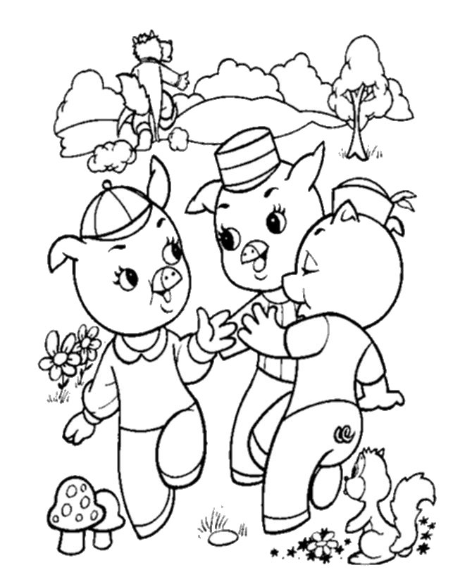 Three Little Pigs Coloring Pages for childrens printable for free