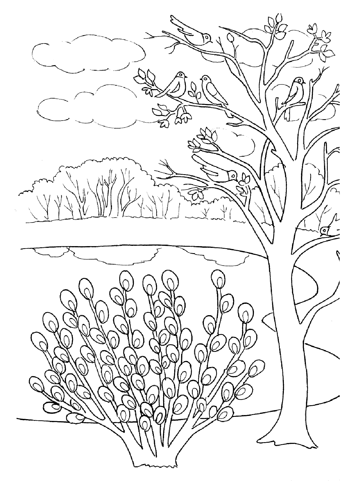 Spring landscape coloring pages to download and print for free